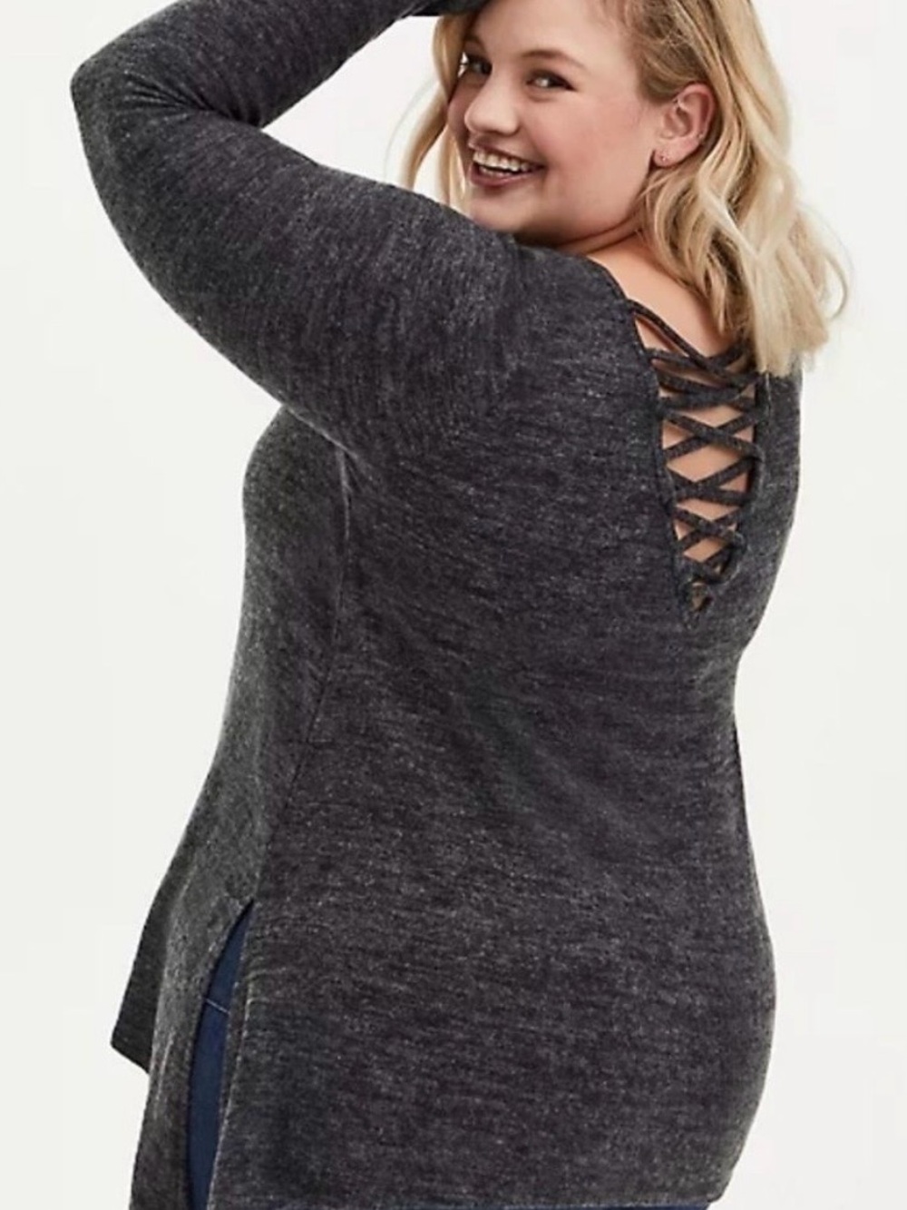torrid Green Super Soft Lace-Up Back Knit Pullover
